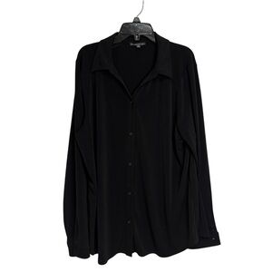Adriana Papell button blouse long sleeves button front women sz XL black career